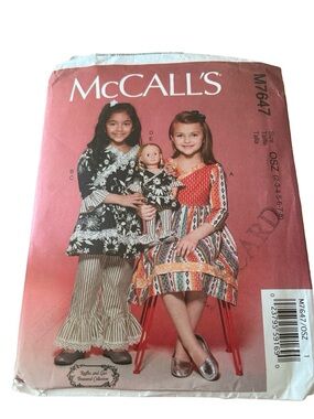 McCall’s M7647 Girls Sewing Pattern Size 2-8 & 18” Doll dress |ruffles and lace